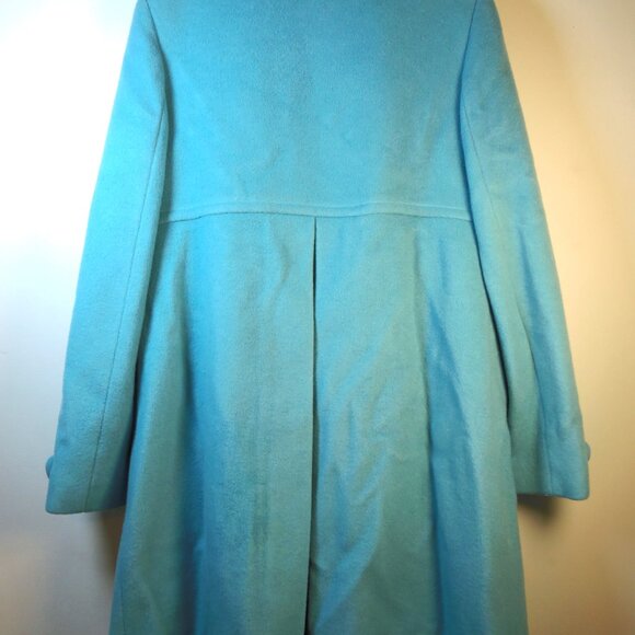Vintage Banana Republic Full Length Wool Coat Lt Blue w/Floral Lining Epaulets - Picture 9 of 11